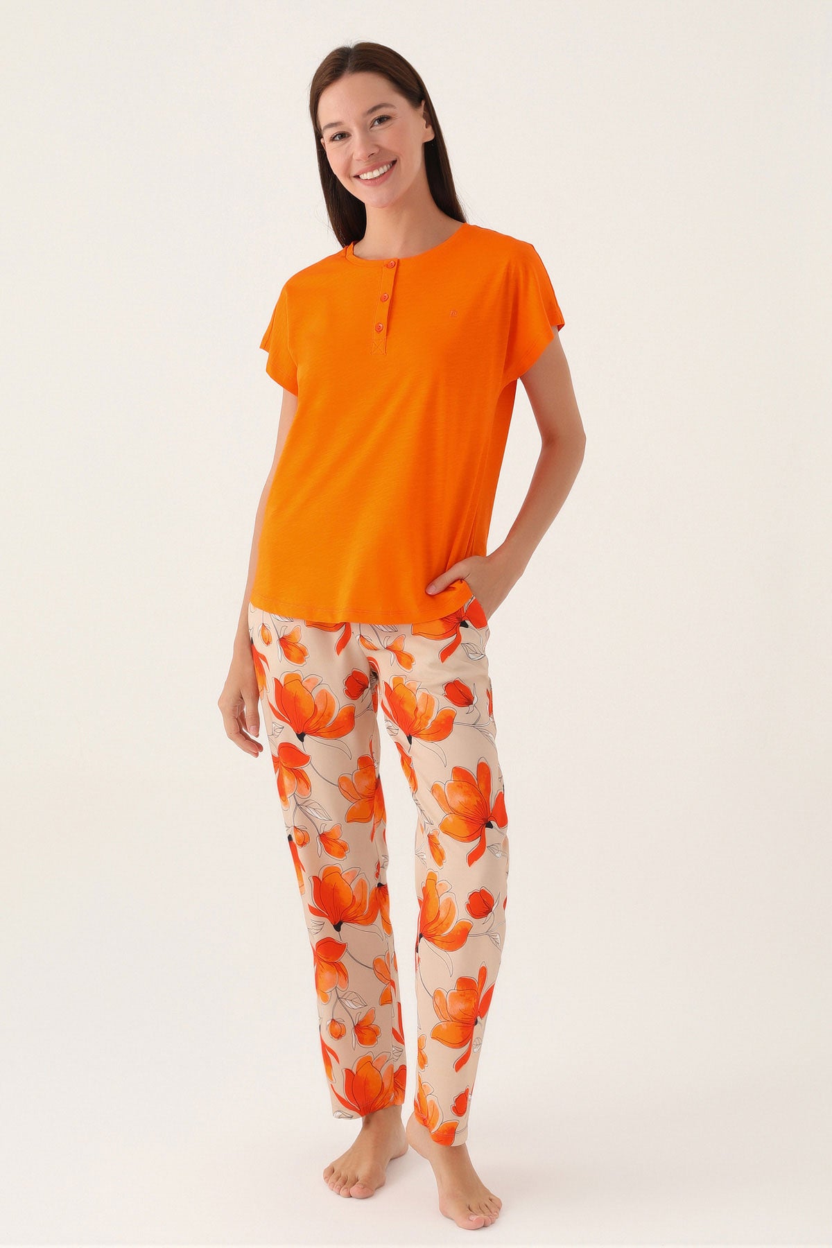Pierre Cardin Kadın Pijama Takımı Kısa Kollu Yaka 3 Düğmeli Süprem