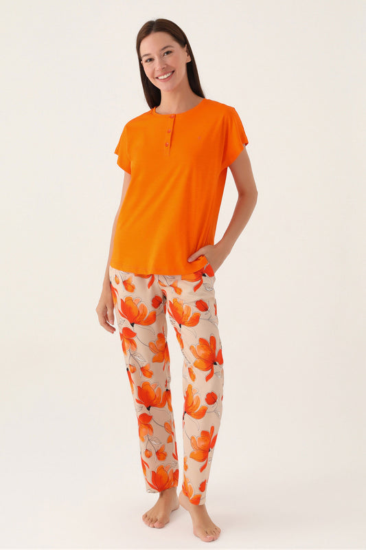 Pierre Cardin Kadın Pijama Takımı Kısa Kollu Yaka 3 Düğmeli Süprem