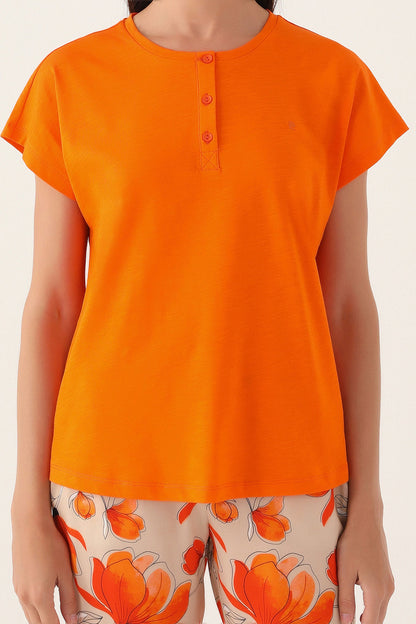 Pierre Cardin Kadın Pijama Takımı Kısa Kollu Yaka 3 Düğmeli Süprem