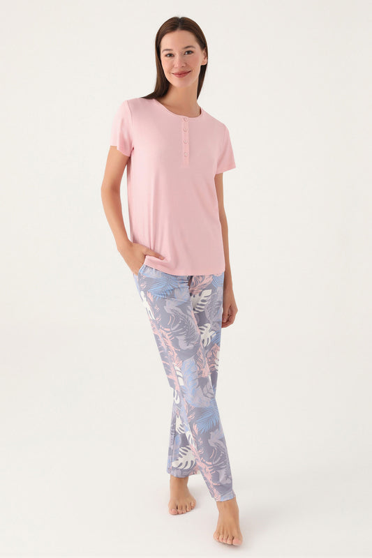 Pierre Cardin Kadın Pijama Takımı Kısa Kollu Yaka 4 Düğmeli Süprem