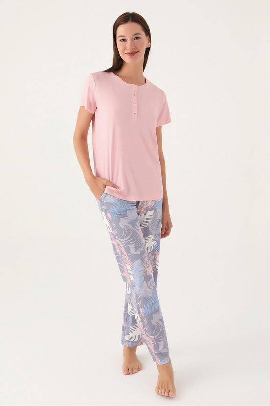 Pierre Cardin Kadın Pijama Takımı Kısa Kollu Yaka 4 Düğmeli Süprem