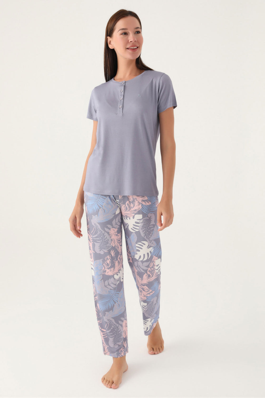 Pierre Cardin Kadın Pijama Takımı Kısa Kollu Yaka 4 Düğmeli Süprem