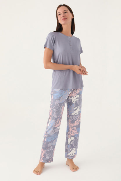 Pierre Cardin Kadın Pijama Takımı Kısa Kollu Yaka 4 Düğmeli Süprem