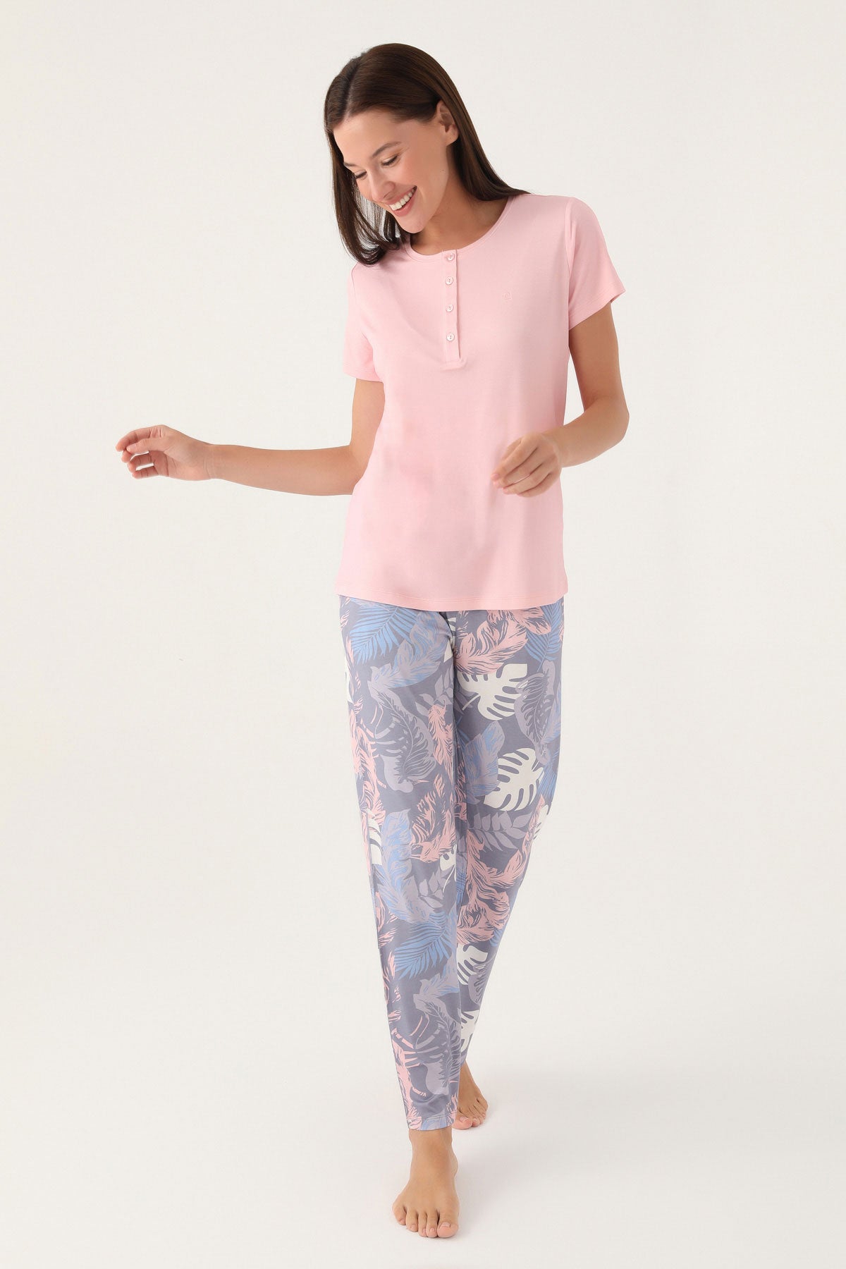 Pierre Cardin Kadın Pijama Takımı Kısa Kollu Yaka 4 Düğmeli Süprem