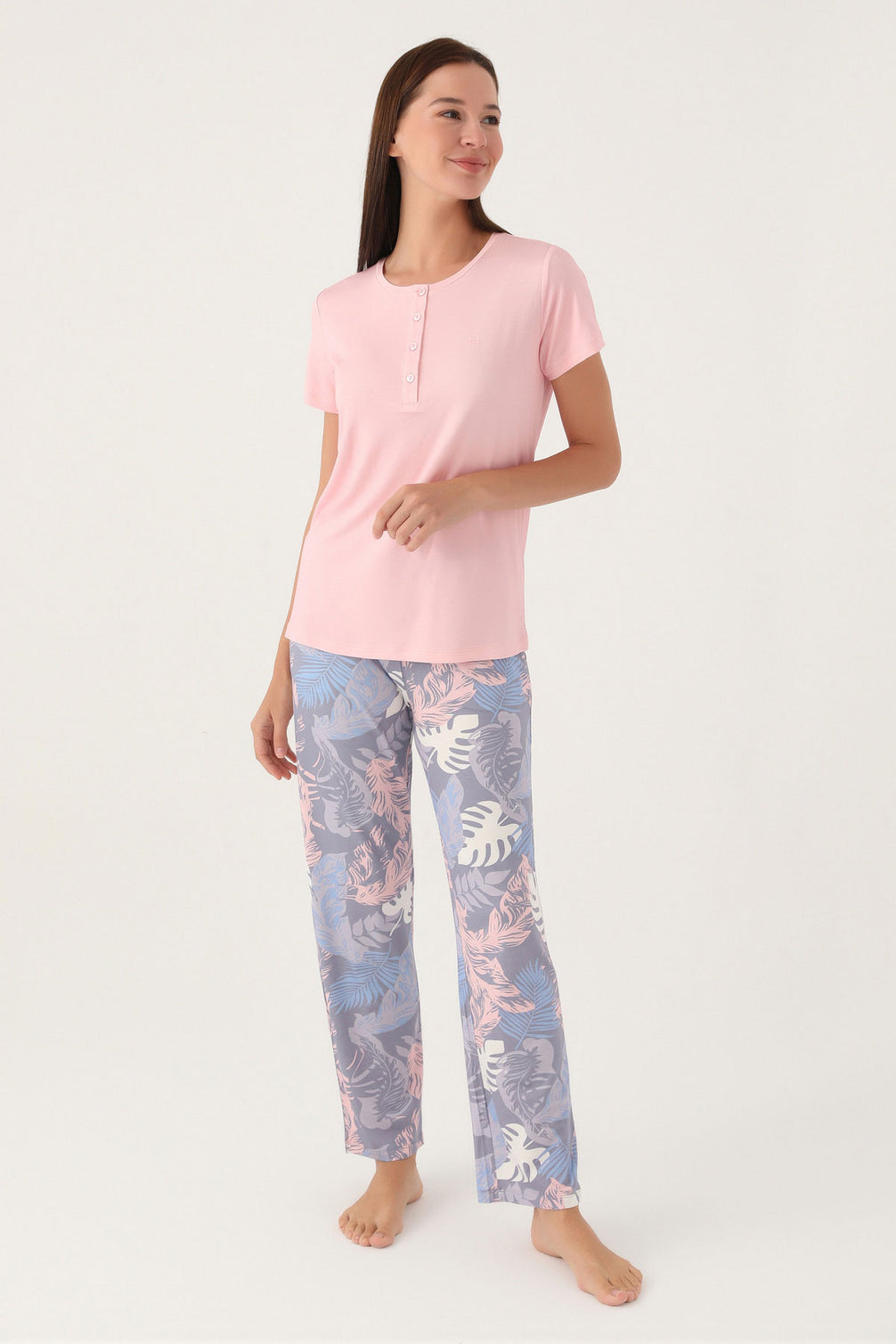 Pierre Cardin Kadın Pijama Takımı Kısa Kollu Yaka 4 Düğmeli Süprem