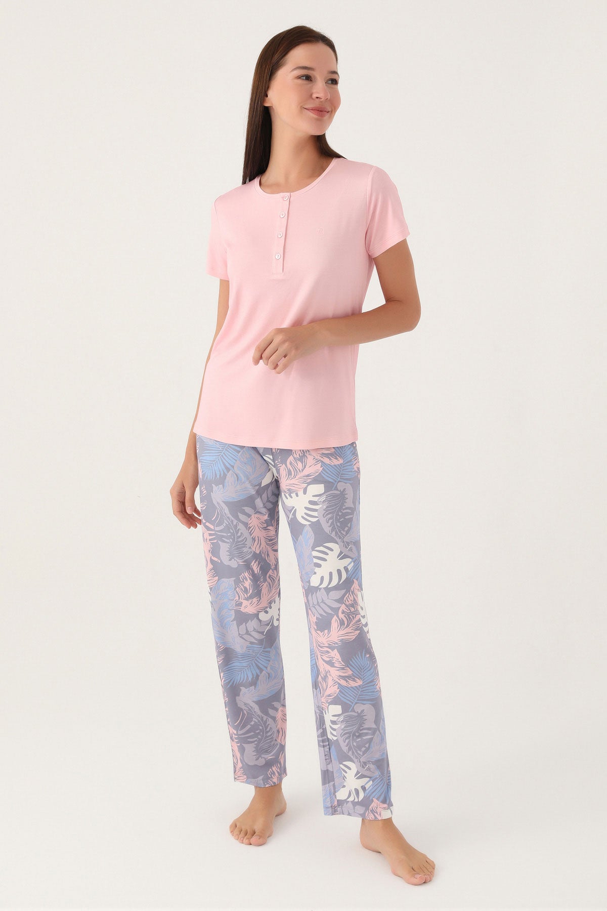 Pierre Cardin Kadın Pijama Takımı Kısa Kollu Yaka 4 Düğmeli Süprem