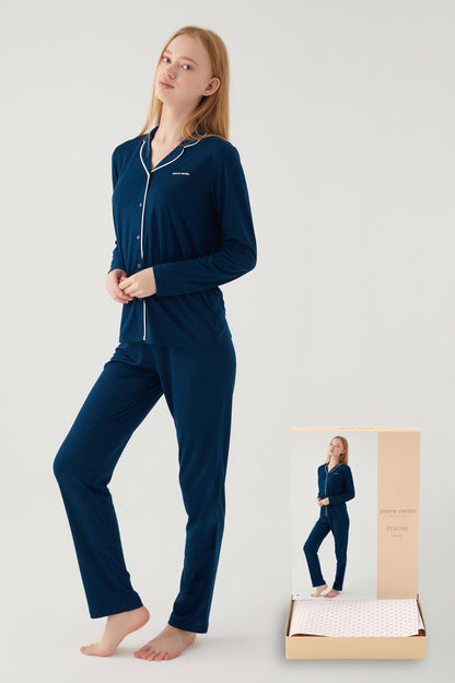 Pierre Cardin Kadın Pijama Takımı Uzun Kollu Önden Düğmeli Süprem