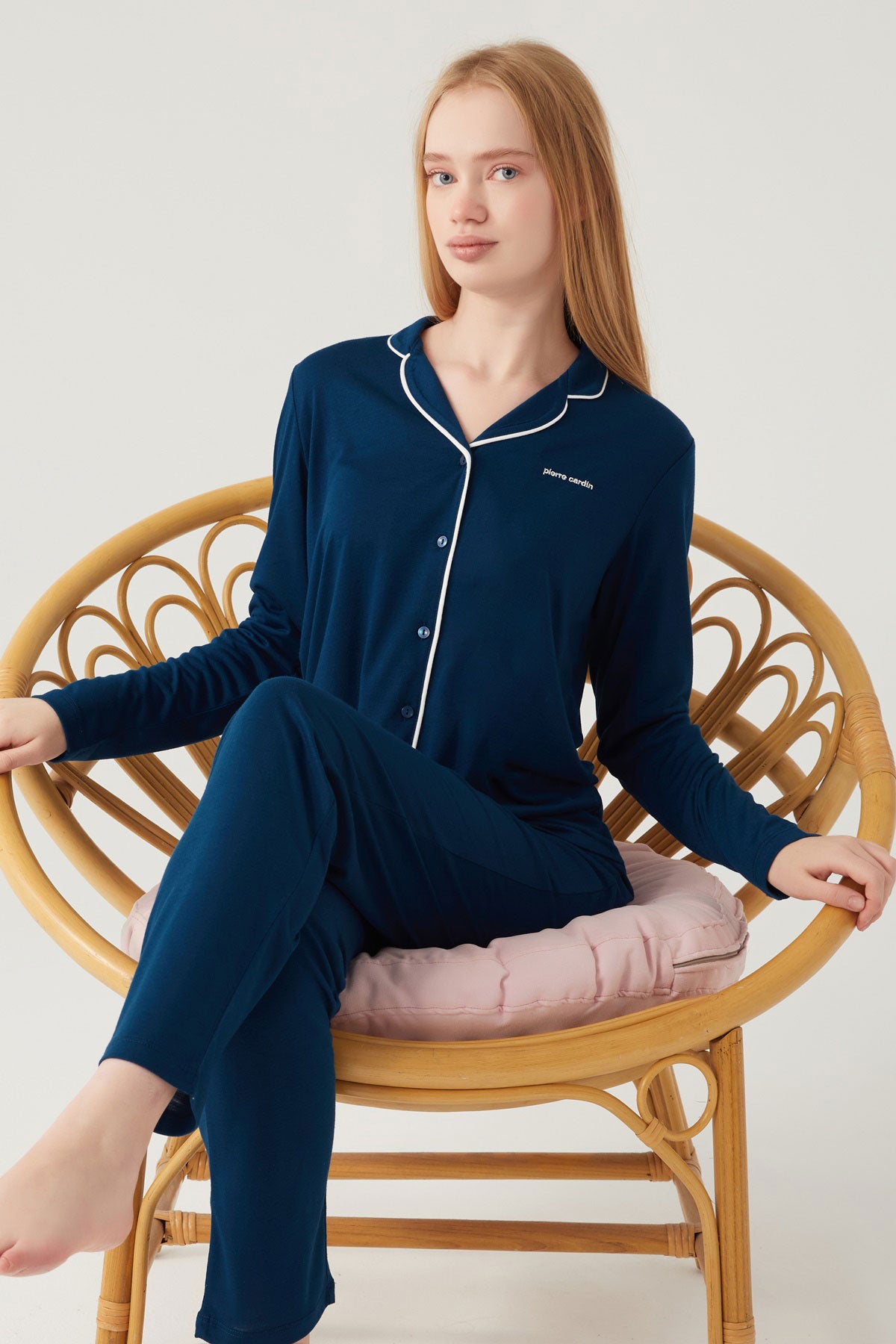 Pierre Cardin Kadın Pijama Takımı Uzun Kollu Önden Düğmeli Süprem