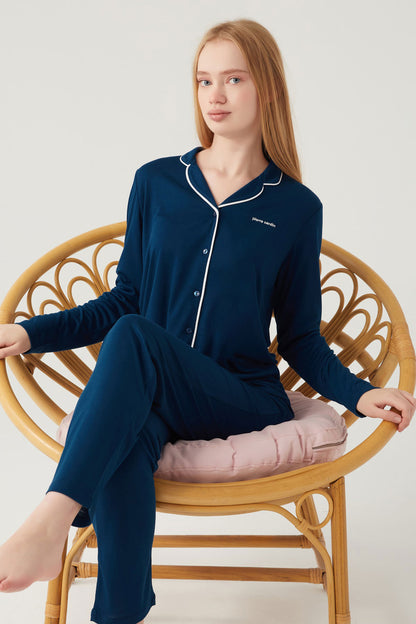 Pierre Cardin Kadın Pijama Takımı Uzun Kollu Önden Düğmeli Süprem