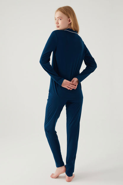 Pierre Cardin Kadın Pijama Takımı Uzun Kollu Önden Düğmeli Süprem