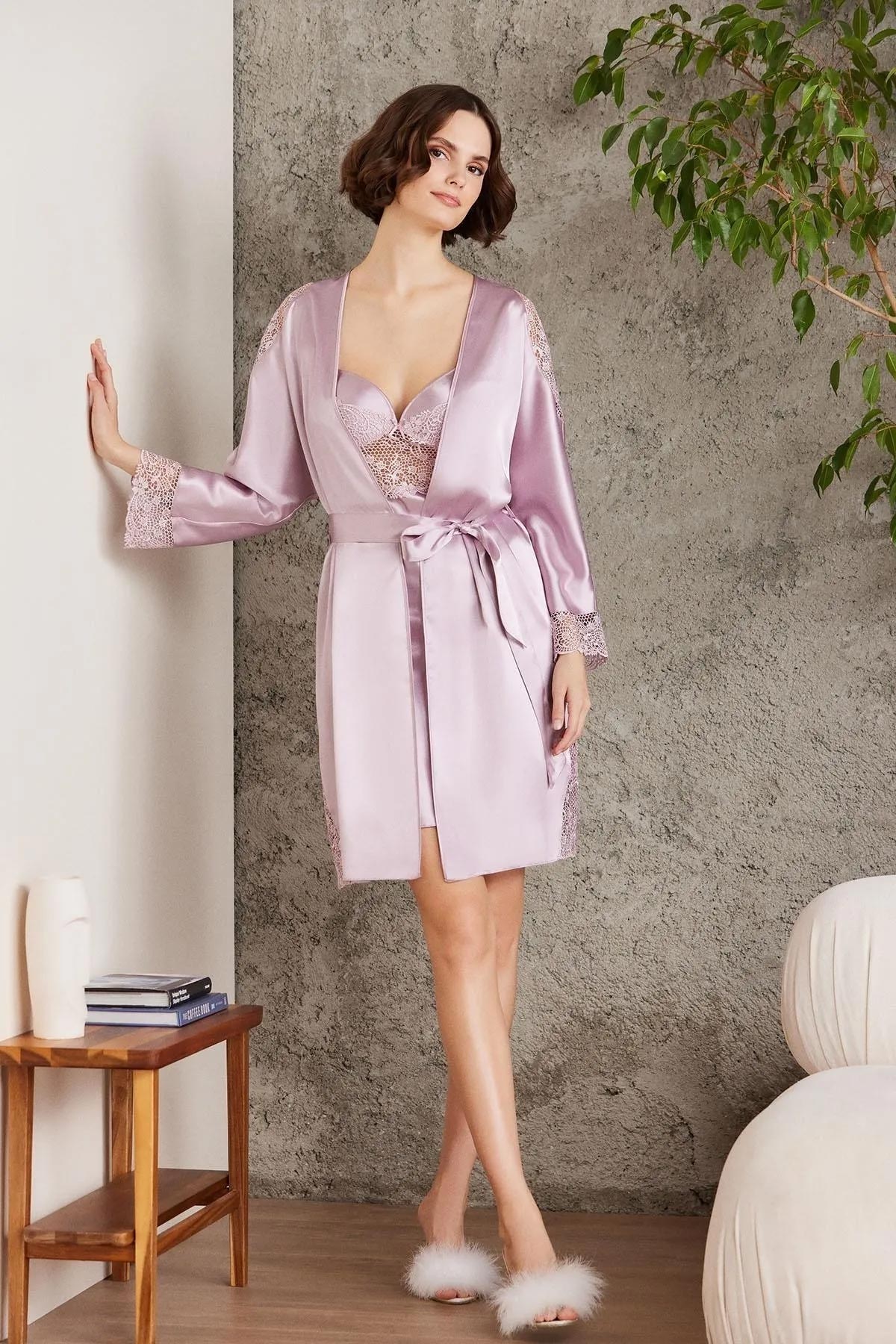 Pierre Cardin Kadın Saten 6'lı Gecelik Sabahlık Takım