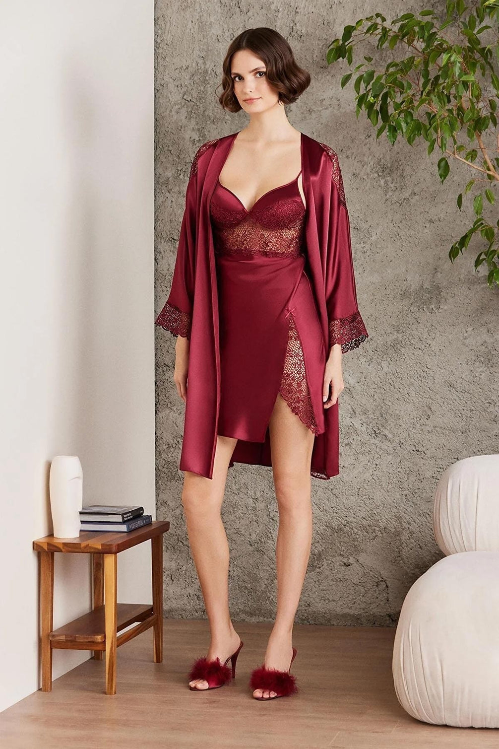 Pierre Cardin Kadın Saten 6'lı Gecelik Sabahlık Takım