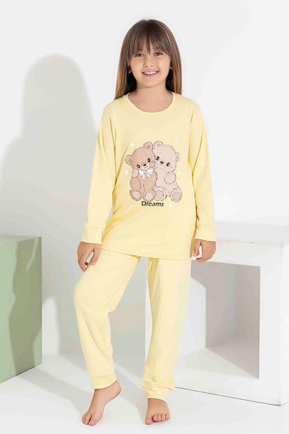 Pijamax Kız Çocuk Pijama Takımı Uzun Kollu Ayıcık Baskılı İnterlok Paça Manşetli