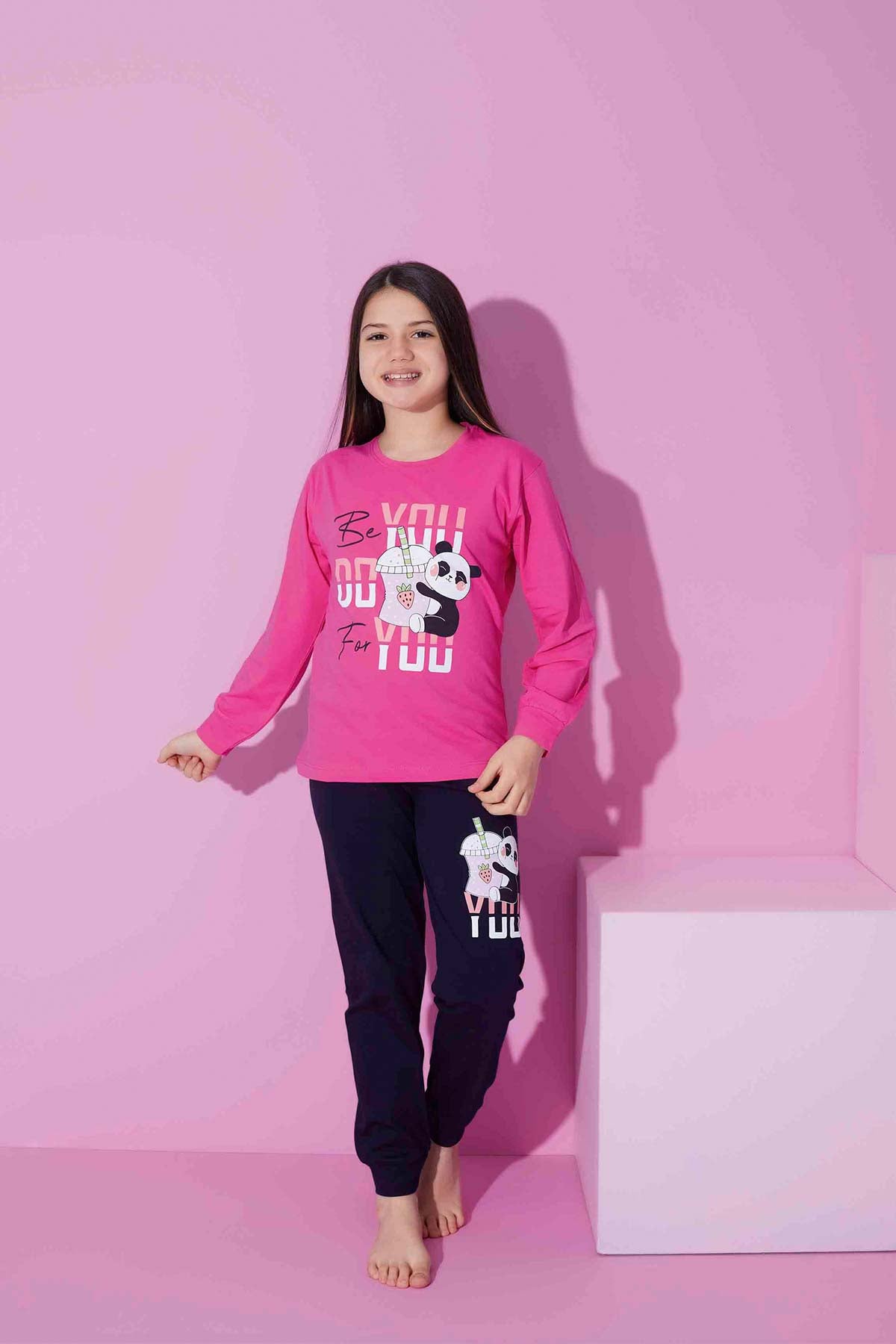 Pijamax Kız Çocuk Pijama Takımı Uzun Kollu Baskılı Panda