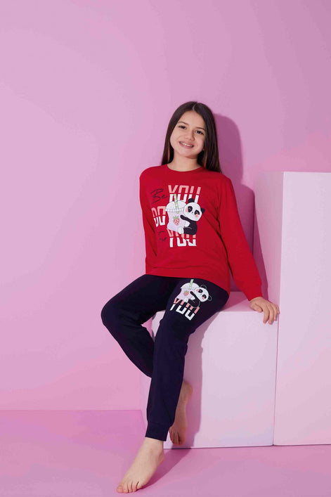 Pijamax Kız Çocuk Pijama Takımı Uzun Kollu Baskılı Panda