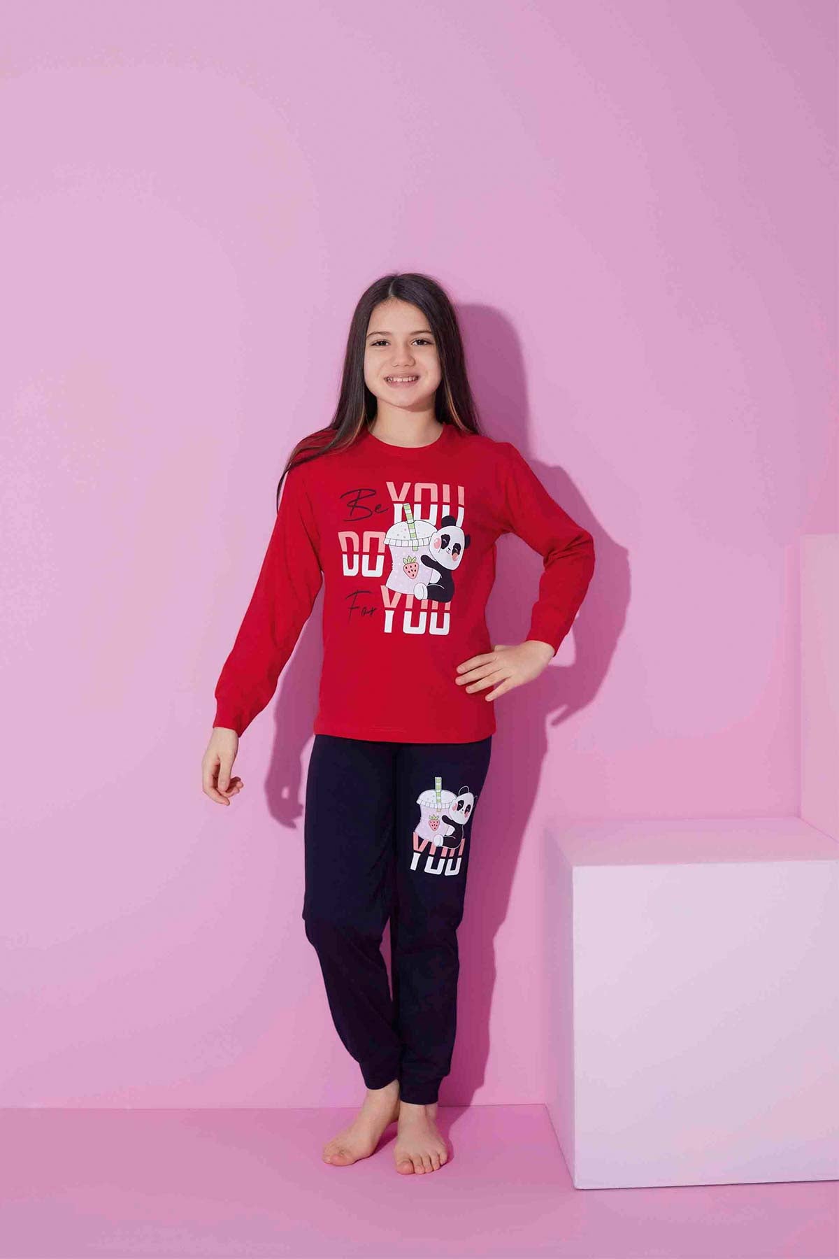 Pijamax Kız Çocuk Pijama Takımı Uzun Kollu Baskılı Panda