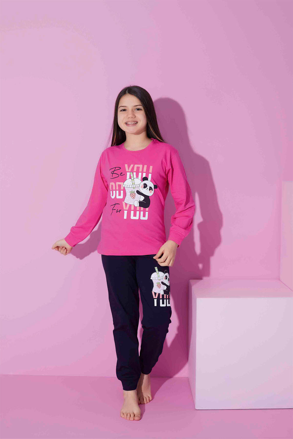 Pijamax Kız Çocuk Pijama Takımı Uzun Kollu Baskılı Panda