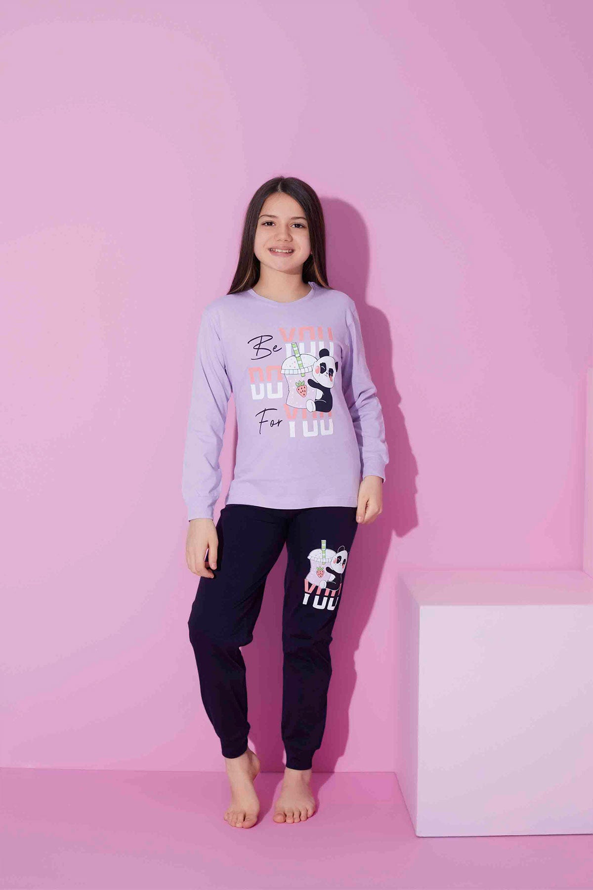 Pijamax Kız Çocuk Pijama Takımı Uzun Kollu Baskılı Panda