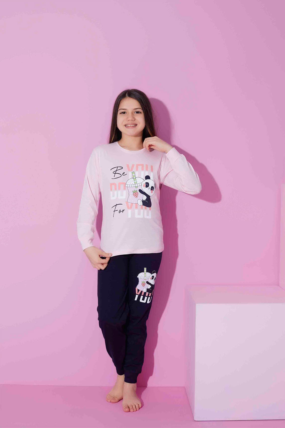 Pijamax Kız Çocuk Pijama Takımı Uzun Kollu Baskılı Panda