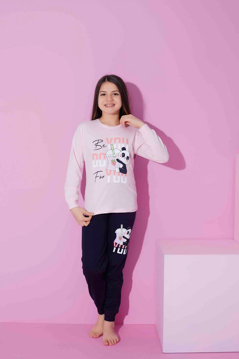 Pijamax Kız Çocuk Pijama Takımı Uzun Kollu Baskılı Panda