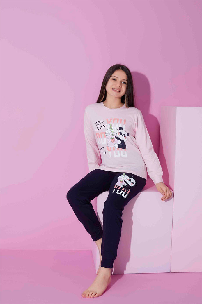 Pijamax Kız Çocuk Pijama Takımı Uzun Kollu Baskılı Panda