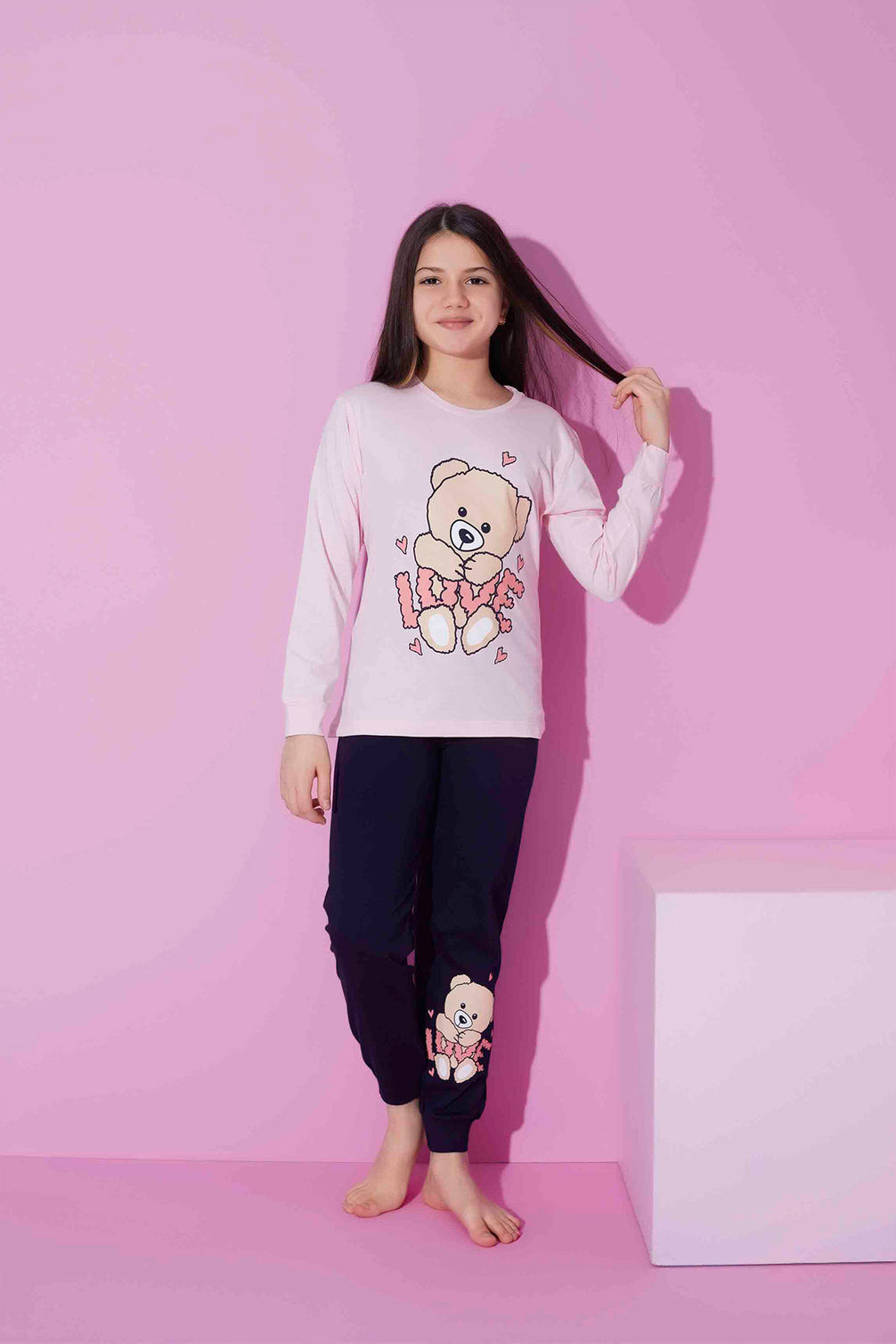 Pijamax Kız Çocuk Pijama Takımı Uzun Kollu Love Ayıcık Baskılı