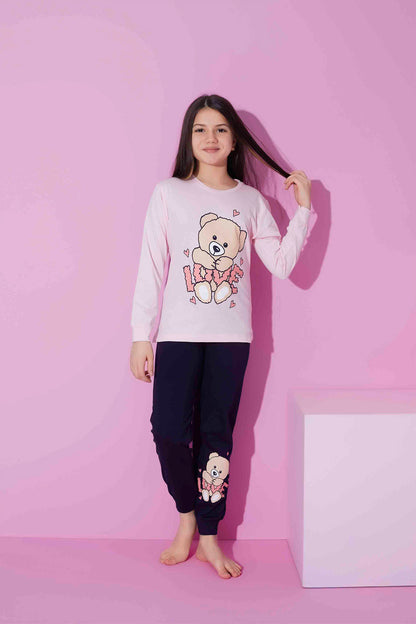 Pijamax Kız Çocuk Pijama Takımı Uzun Kollu Love Ayıcık Baskılı