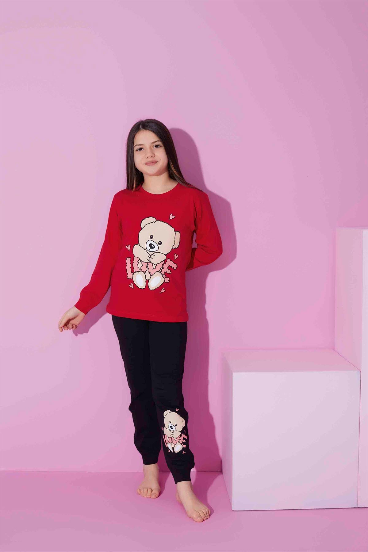 Pijamax Kız Çocuk Pijama Takımı Uzun Kollu Love Baskılı