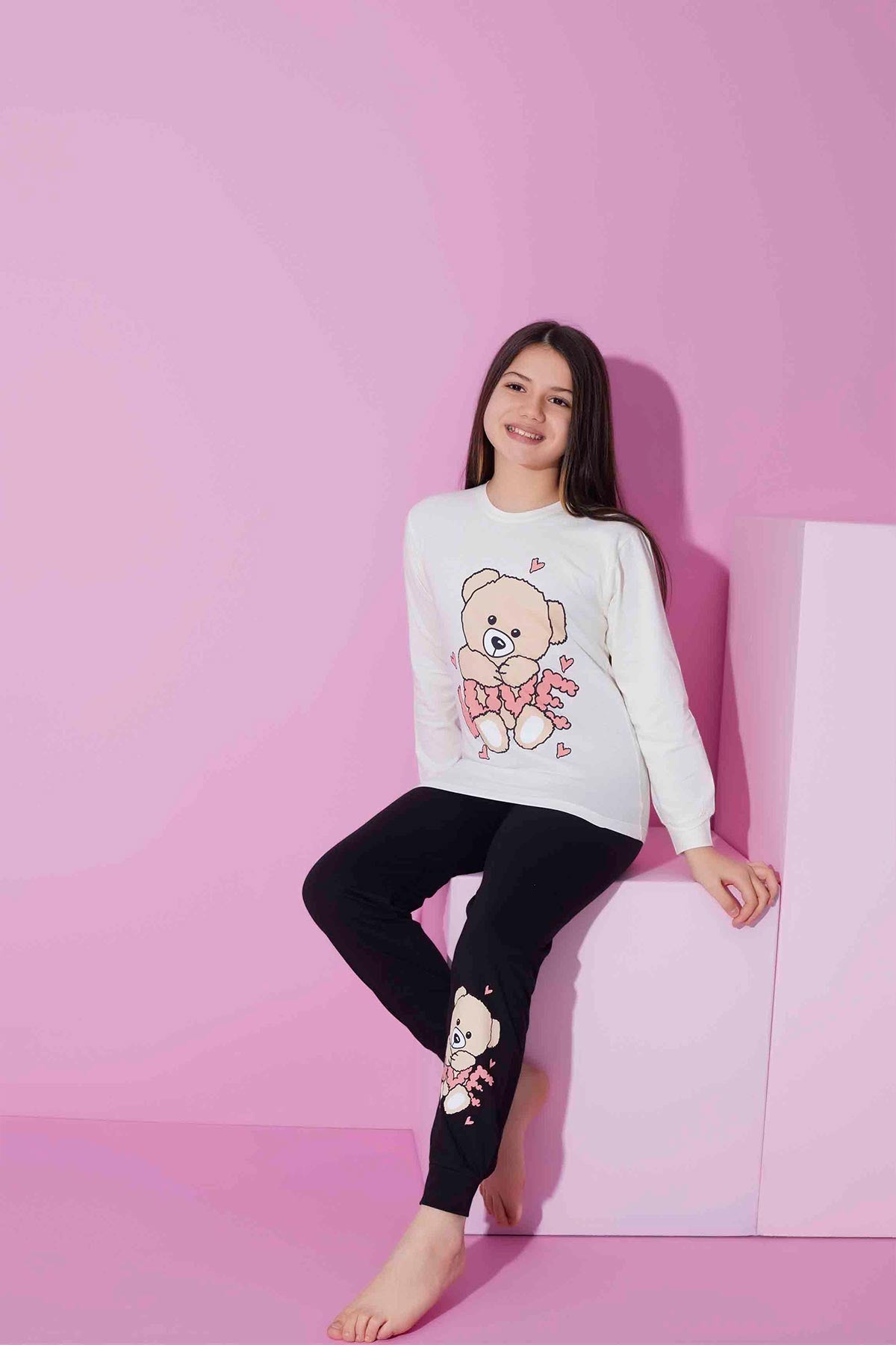 Pijamax Kız Çocuk Pijama Takımı Uzun Kollu Love Baskılı