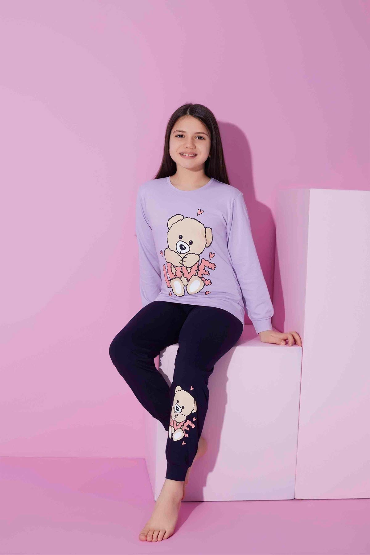 Pijamax Kız Çocuk Pijama Takımı Uzun Kollu Love Baskılı