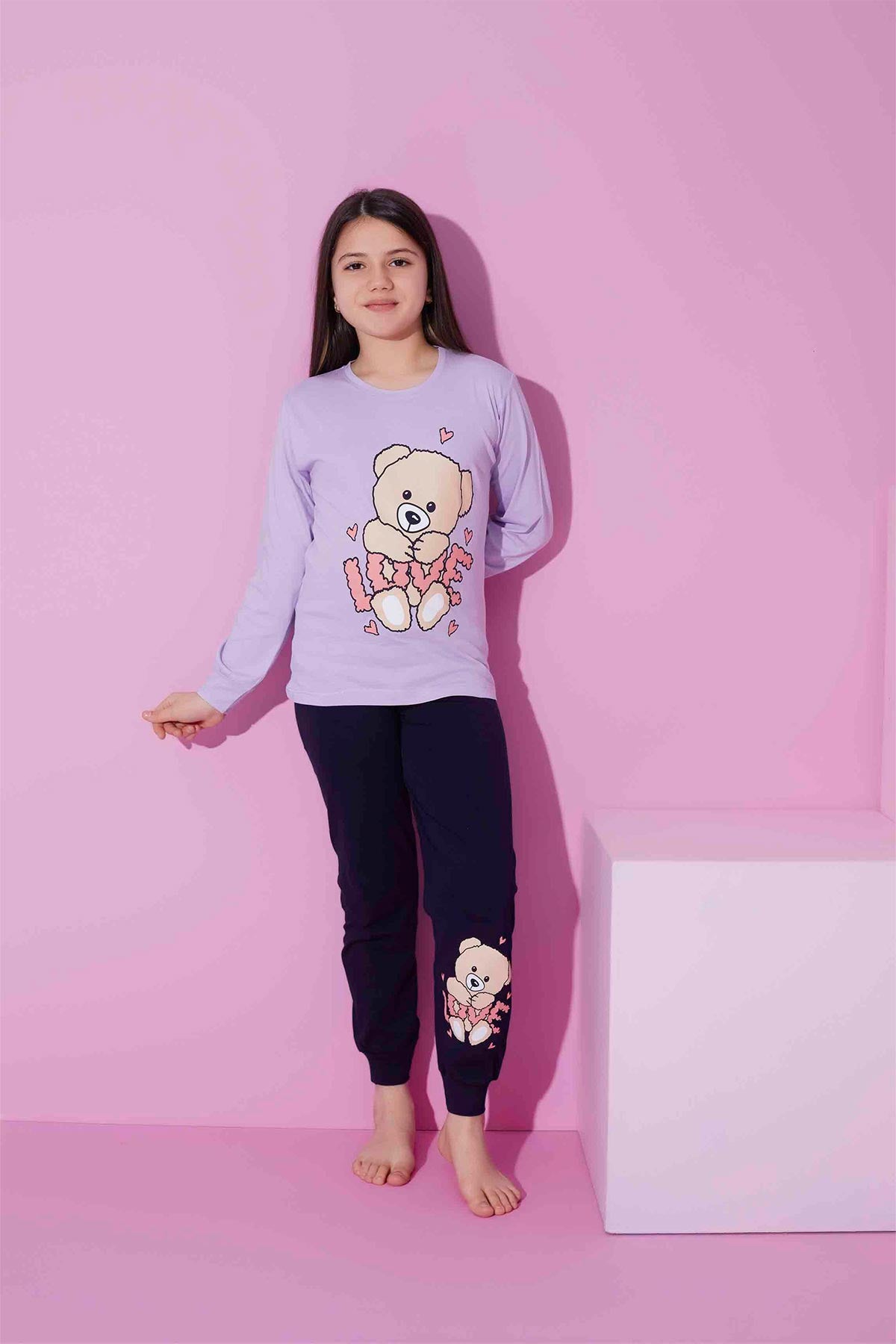 Pijamax Kız Çocuk Pijama Takımı Uzun Kollu Love Baskılı