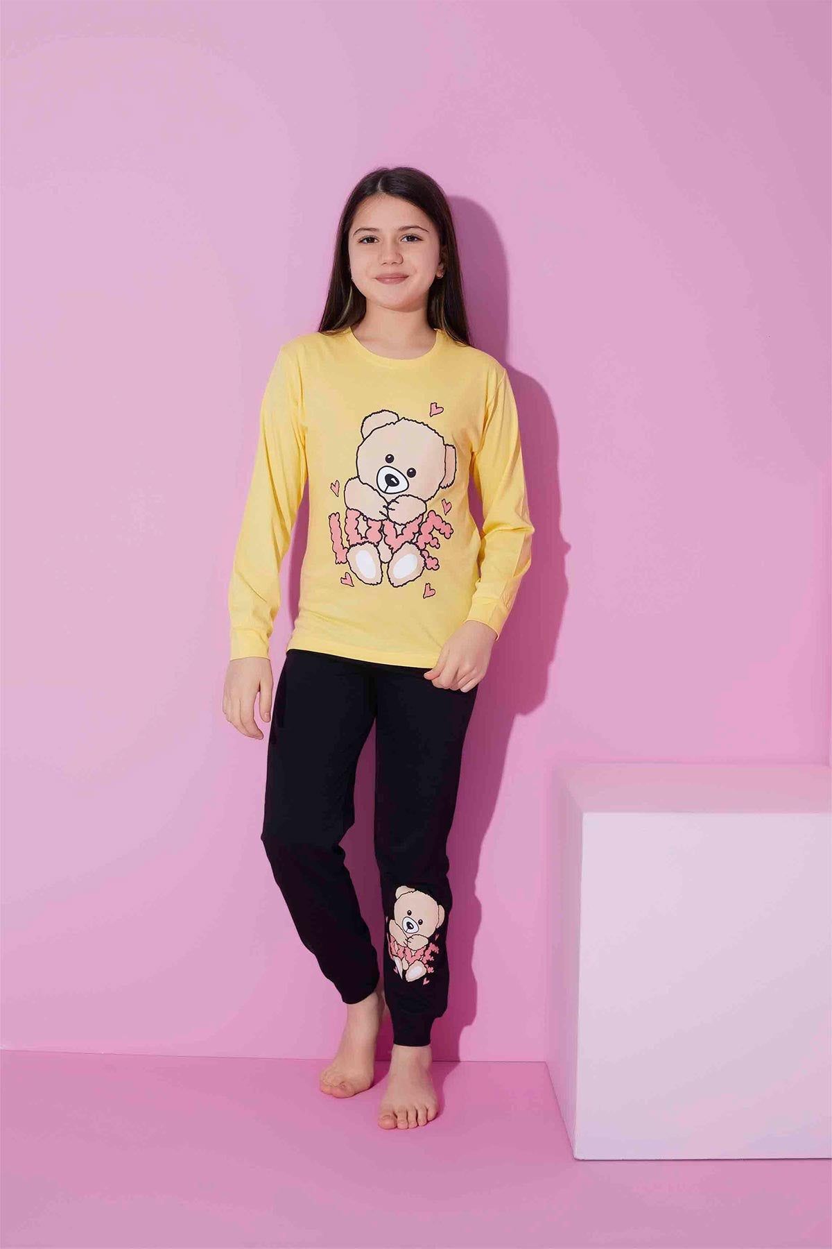 Pijamax Kız Çocuk Pijama Takımı Uzun Kollu Love Baskılı