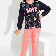 Pijamax Kız Çocuk Pijama Takımı Uzun Kollu Love Baskılı İnterlok