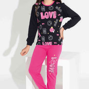 Pijamax Kız Çocuk Pijama Takımı Uzun Kollu Love Baskılı İnterlok