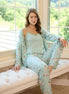 Pijamoni Kadın 3'lü Pijama Takımı İp Askılı Çiçekli Sabahlıklı