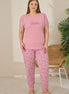 Pijamoni Kadın Büyük Beden Pijama Takımı Kıssa Kollu Çiçek Desenli