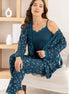 Pijamoni Kadın Pijama Sabahlık Takım İp Askılı Milan Yakası Kolları Paçası Dantelli Desenli