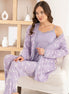 Pijamoni Kadın Pijama Sabahlık Takım İp Askılı Milan Yakası Kolları Paçası Dantelli Desenli