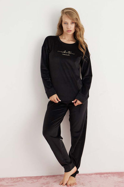 Pijamoni Kadın Pijama Takımı Fransız Kadife Yüksek Baskılı