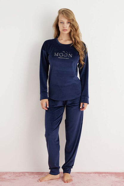 Pijamoni Kadın Pijama Takımı Fransız Kadife Yüksek Baskılı