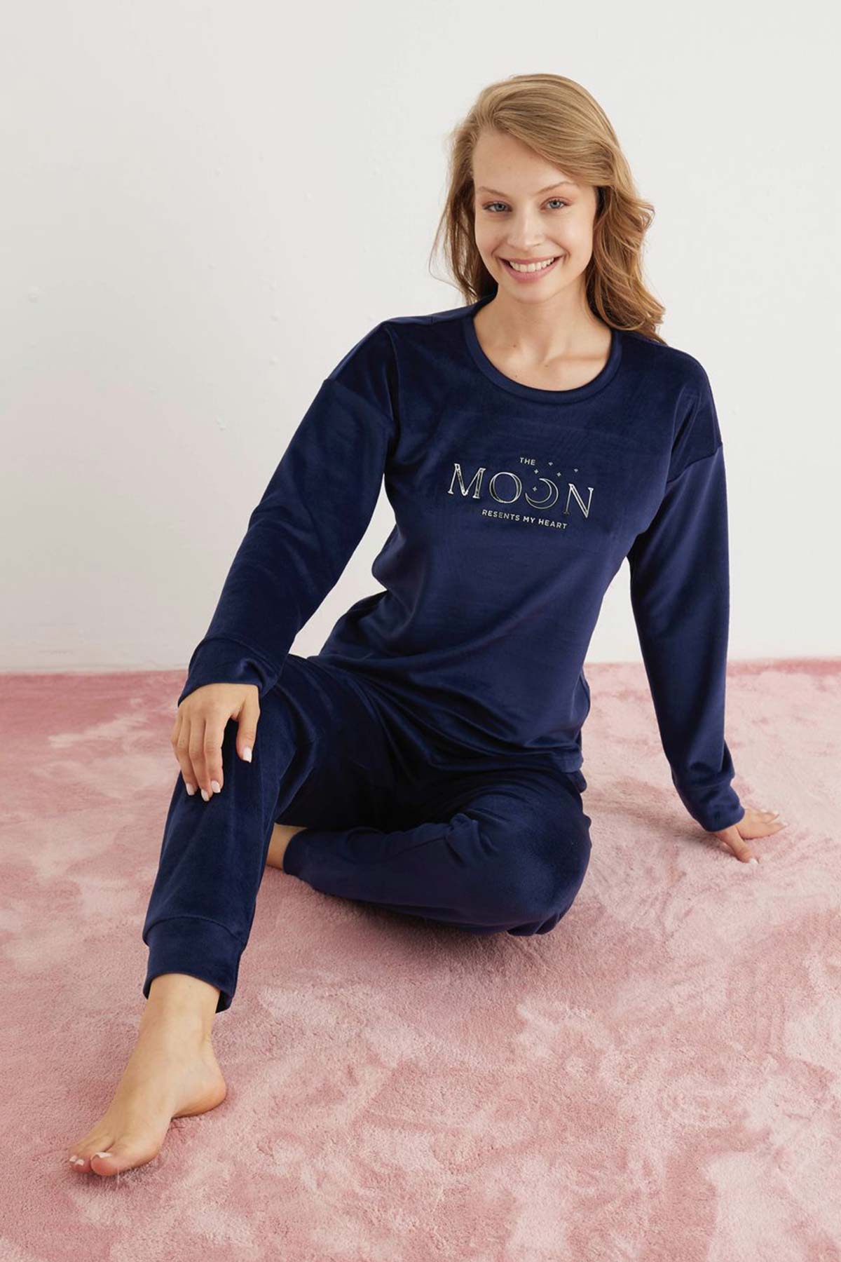 Pijamoni Kadın Pijama Takımı Fransız Kadife Yüksek Baskılı