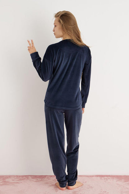 Pijamoni Kadın Pijama Takımı Fransız Kadife Yüksek Baskılı Lamour Yazılı