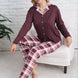 Pijamoni Kadın Pijama Takımı Gömlek Yaka Uzun Kol Milan Ekose Desenli