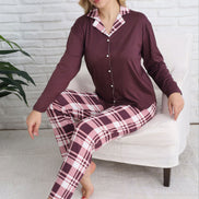 Pijamoni Kadın Pijama Takımı Gömlek Yaka Uzun Kol Milan Ekose Desenli