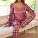 Pijamoni Kadın Pijama Takımı İp Askılı Ekoseli Kadife Sabahlıklı Büyük Beden