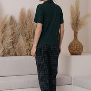 Pijamoni Kadın Pijama Takımı Kısa Kollu Gömlek Yaka Ekose Milan Kumaş