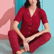 Pijamoni Kadın Pijama Takımı Kısa Kollu Gömlek Yaka Milan Kumaş