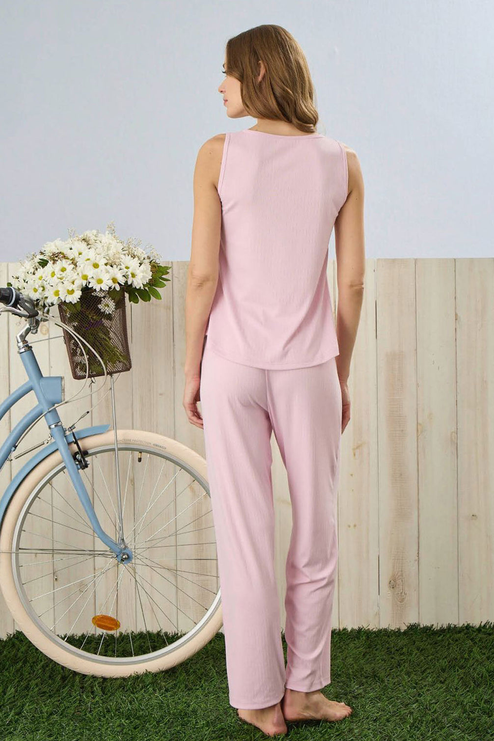 Pijamoni Kadın Pijama Takımı Sıfır Kollu Dublin Kumaş Düğmeli