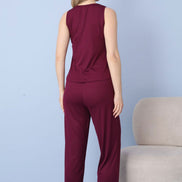 Pijamoni Kadın Pijama Takımı Sıfır Kollu Dublin Kumaş Düğmeli