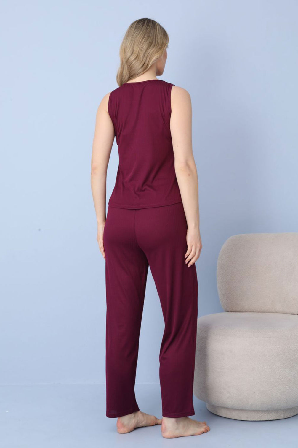 Pijamoni Kadın Pijama Takımı Sıfır Kollu Dublin Kumaş Düğmeli